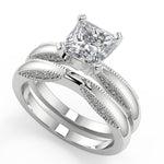 Load image into Gallery viewer, Khloe Milgrain 4 Prong Princess Cut Diamond Engagement Ring
