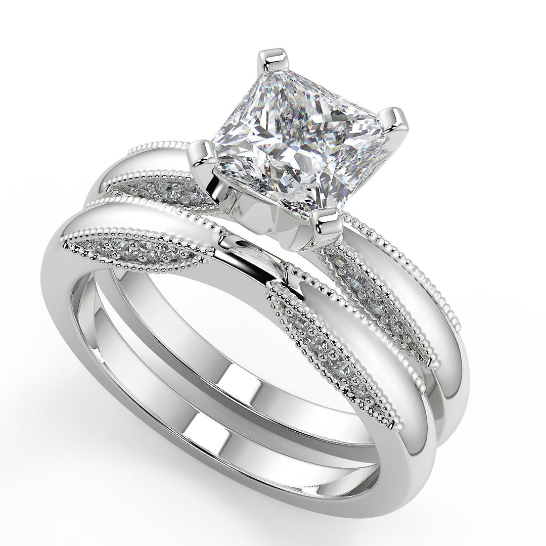 Khloe Milgrain 4 Prong Princess Cut Diamond Engagement Ring