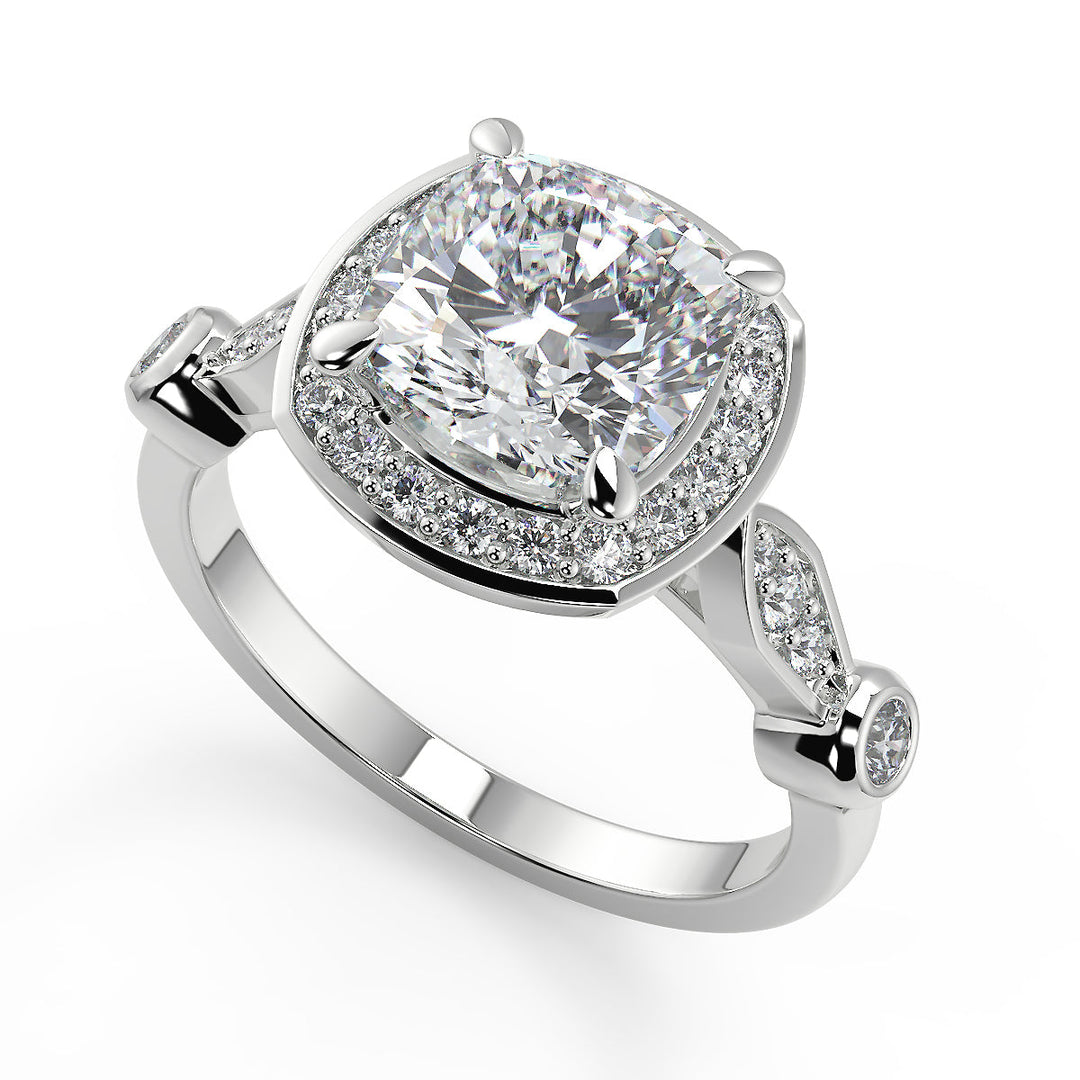 Dayanara Halo Pave Set Cushion Cut Diamond Engagement Ring