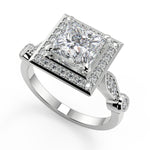 Load image into Gallery viewer, Angela Halo Pave Set Princess Cut Diamond Engagement Ring

