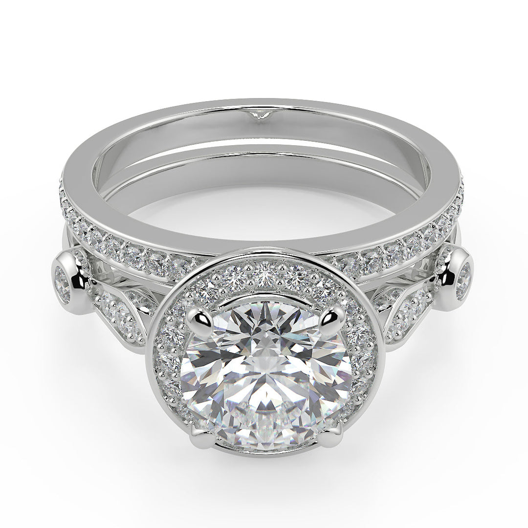 Kianna Halo Pave Set Round Cut Diamond Engagement Ring