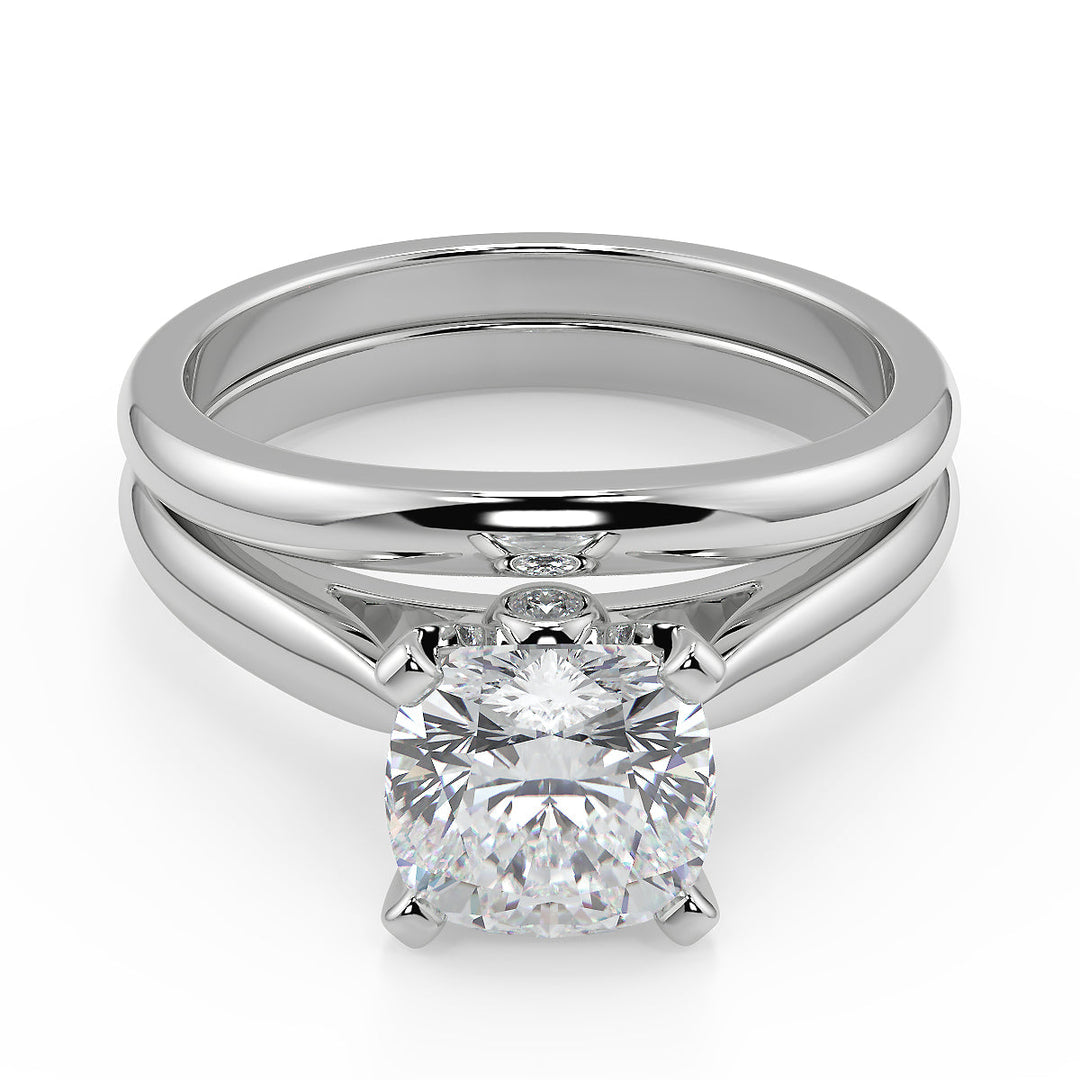 Desirae Classic Cathedral Solitaire Cushion Cut Diamond Engagement Ring