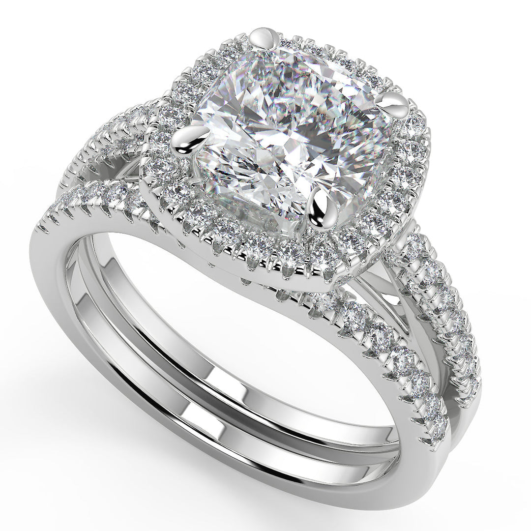 Lilianna Pave Halo Cushion Cut Diamond Engagement Ring