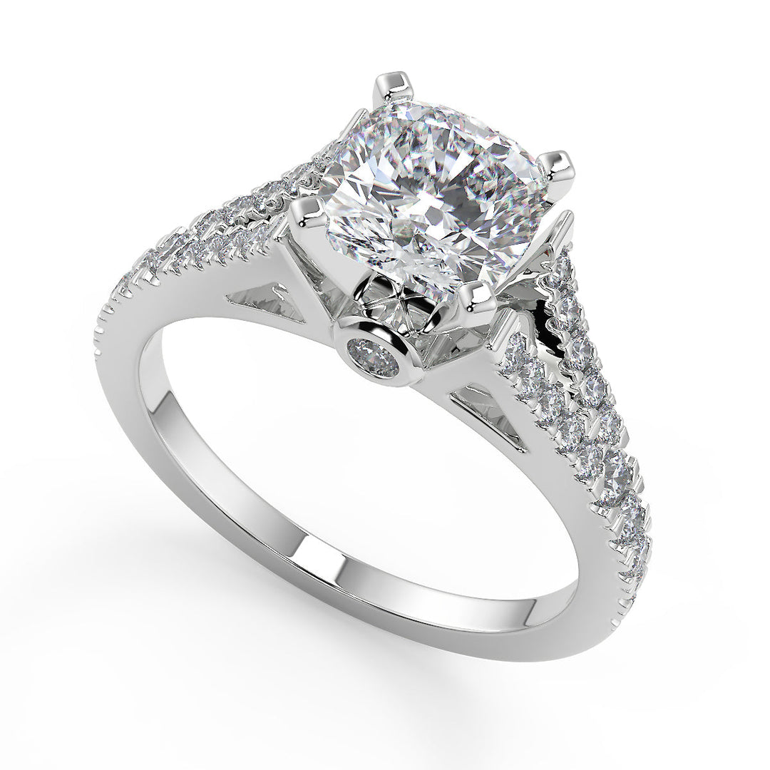 Denisse Cathedral 4 Prong Cushion Cut Diamond Engagement Ring