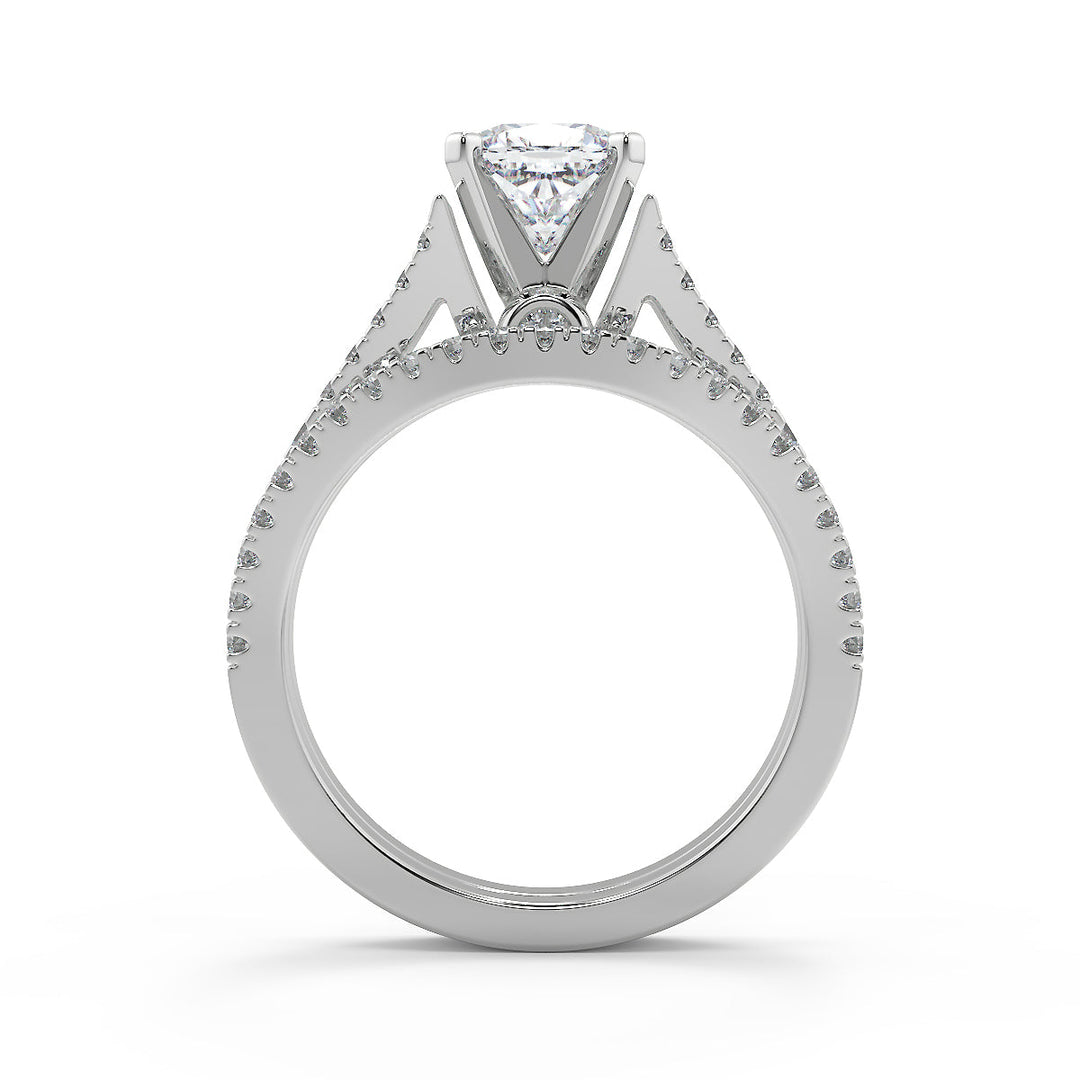 Denisse Cathedral 4 Prong Cushion Cut Diamond Engagement Ring