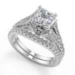 Load image into Gallery viewer, Julianne Pave Cathedral 4 Prong Princess Cut Engagement Ring
