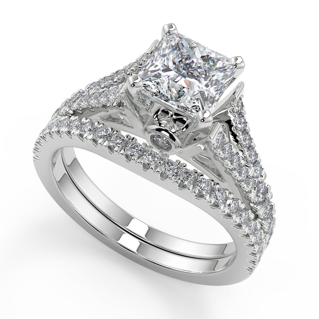 Julianne Pave Cathedral 4 Prong Princess Cut Engagement Ring