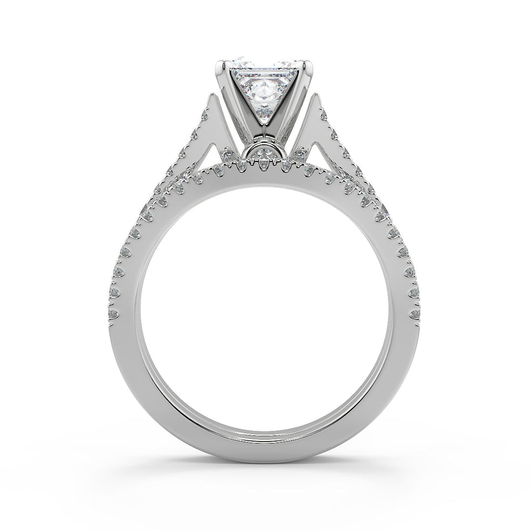 Julianne Pave Cathedral 4 Prong Princess Cut Engagement Ring