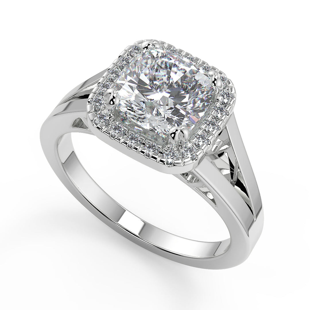 Savannah Double Prong Split Halo Cushion Cut Engagement Ring
