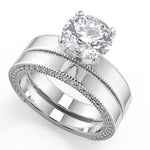 Load image into Gallery viewer, Micaela Hand Carved Milgrain Solitaire Round Cut Diamond Engagement Ring
