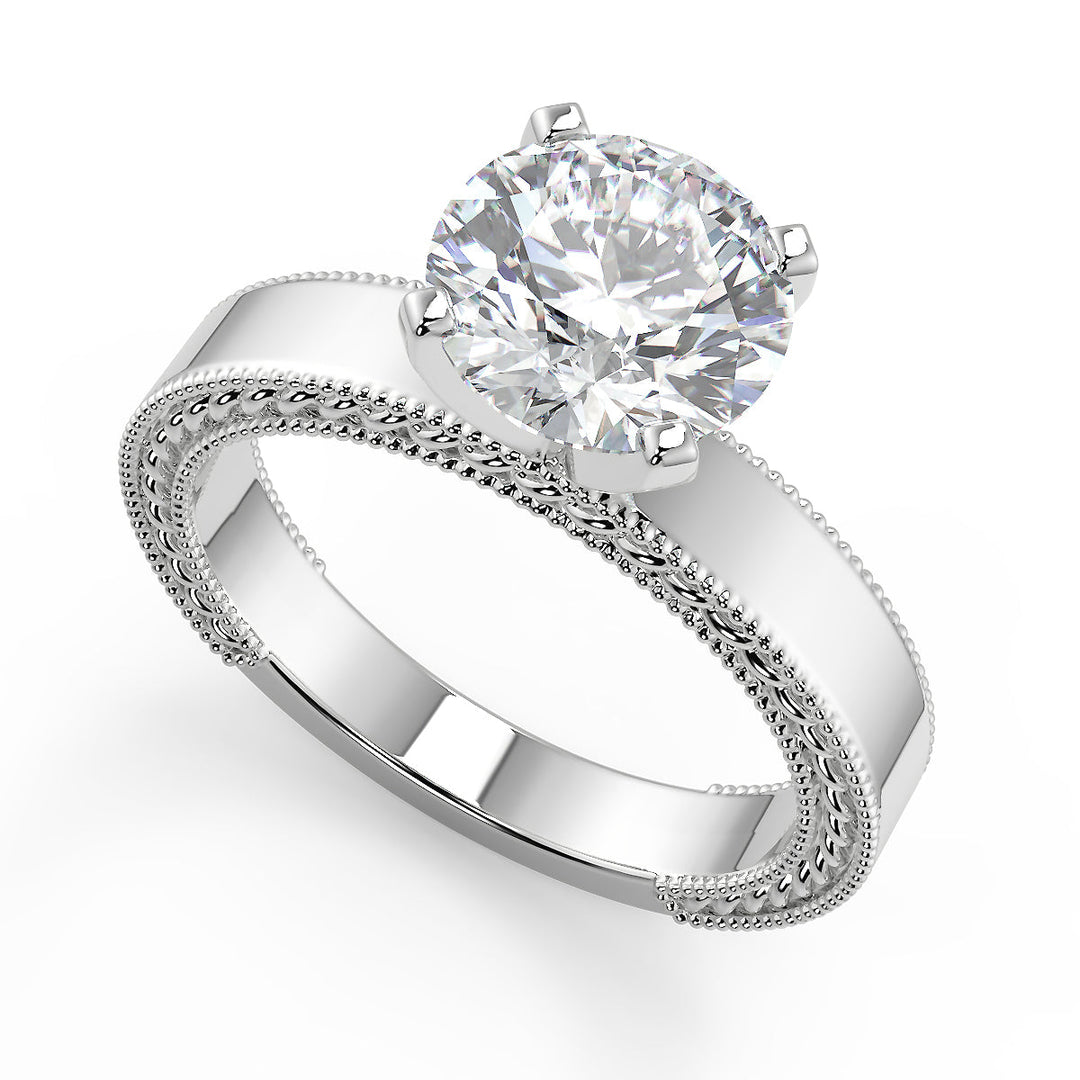 Micaela Hand Carved Milgrain Solitaire Round Cut Diamond Engagement Ring