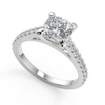 Load image into Gallery viewer, Camilla 4 Prong Cathedral Pave Cushion Cut Diamond Engagement Ring

