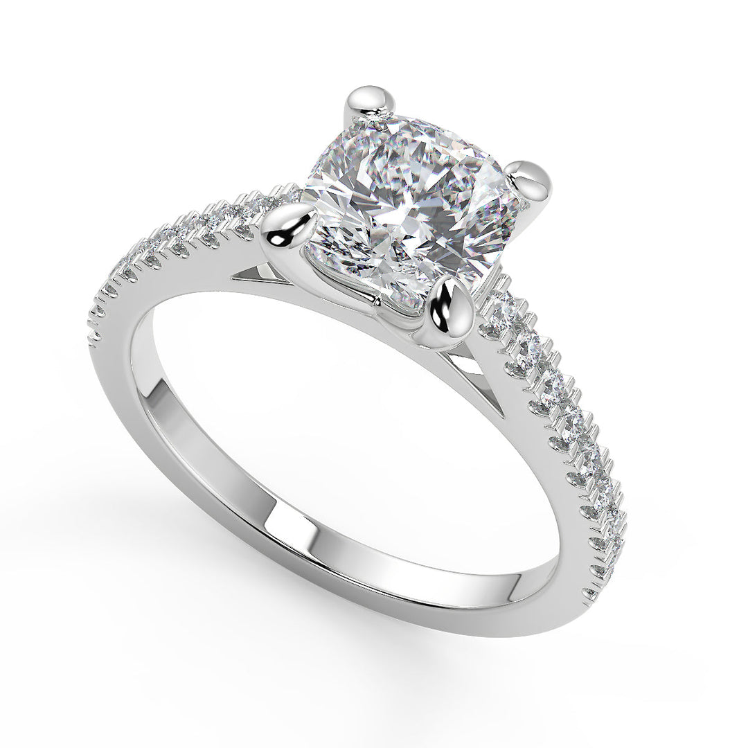 Camilla 4 Prong Cathedral Pave Cushion Cut Diamond Engagement Ring