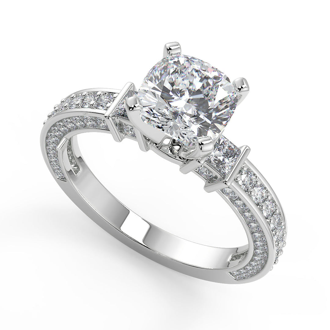 Karissa Bar Set 3 Sided Pave Cushion Cut Diamond Engagement Ring