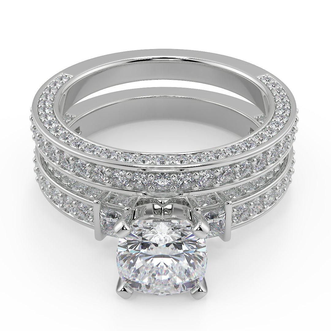 Karissa Bar Set 3 Sided Pave Cushion Cut Diamond Engagement Ring