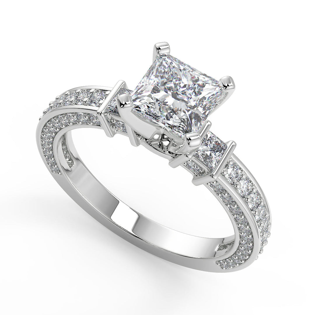 Miah Bar Set 3 Sided Pave Princess Cut Diamond Engagement Ring