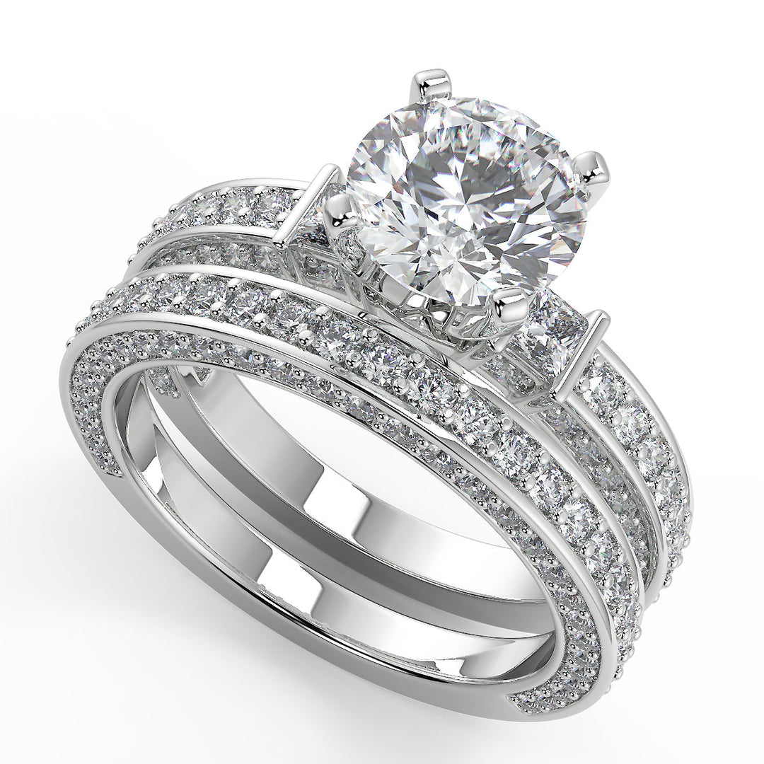 Priscilla Bar Set 3 Sided Pave Round Cut Diamond Engagement Ring