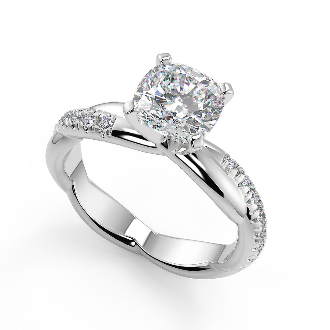 Lorelei Pave Twist Rope Cushion Cut Diamond Engagement Ring