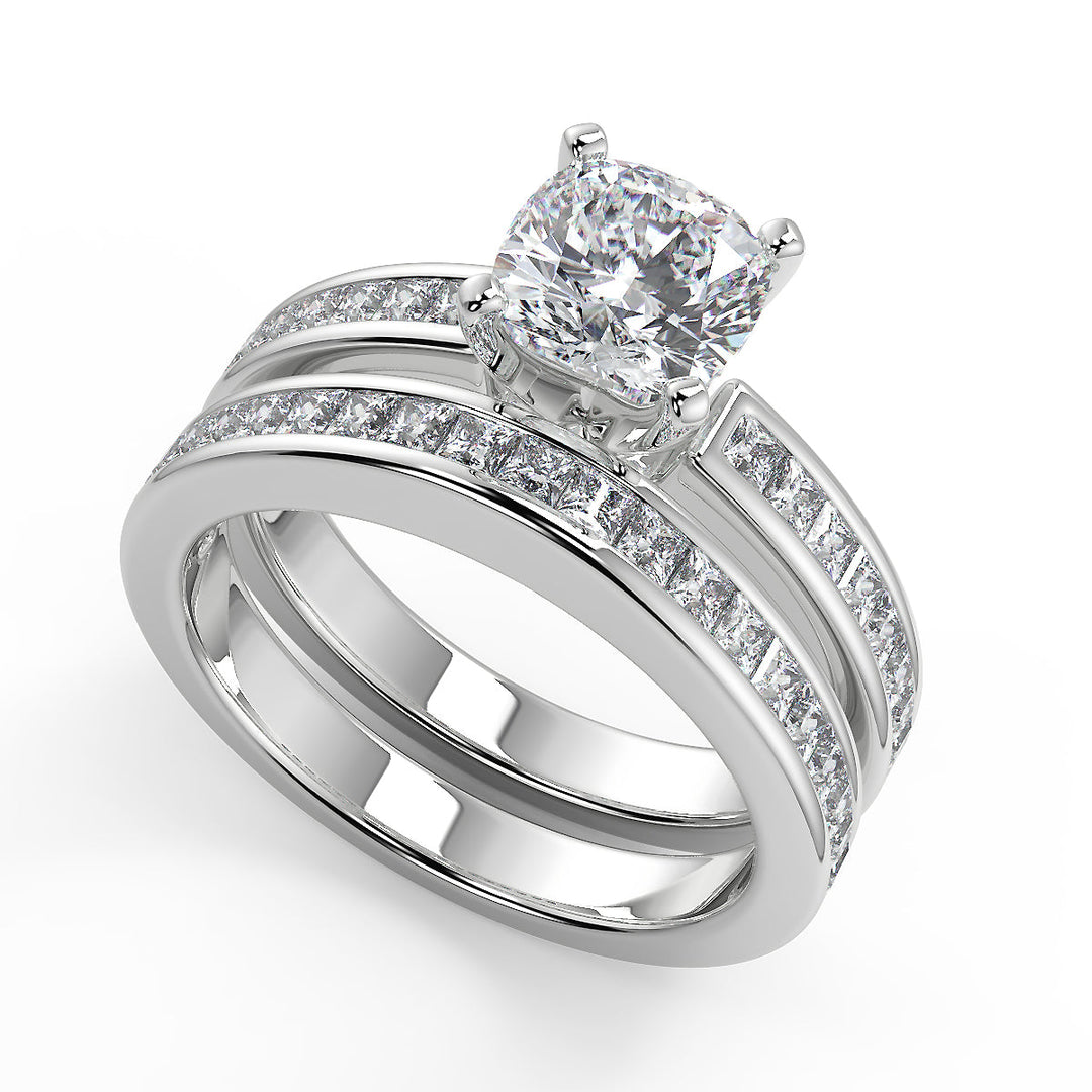 Melanie Channel Set 4 Prong Cushion Cut Diamond Engagement Ring