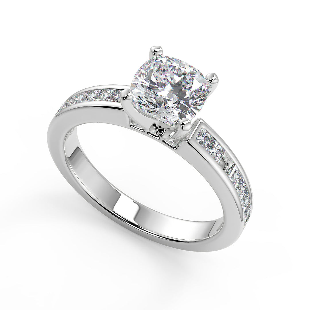 Melanie Channel Set 4 Prong Cushion Cut Diamond Engagement Ring