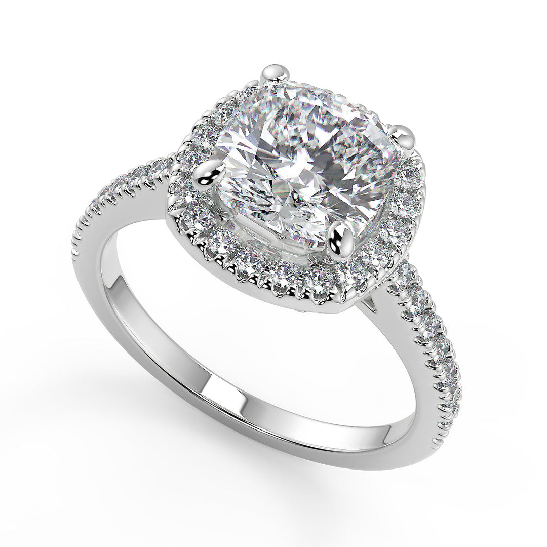 Sierra Classic Halo Pave Cushion Cut Diamond Engagement Ring