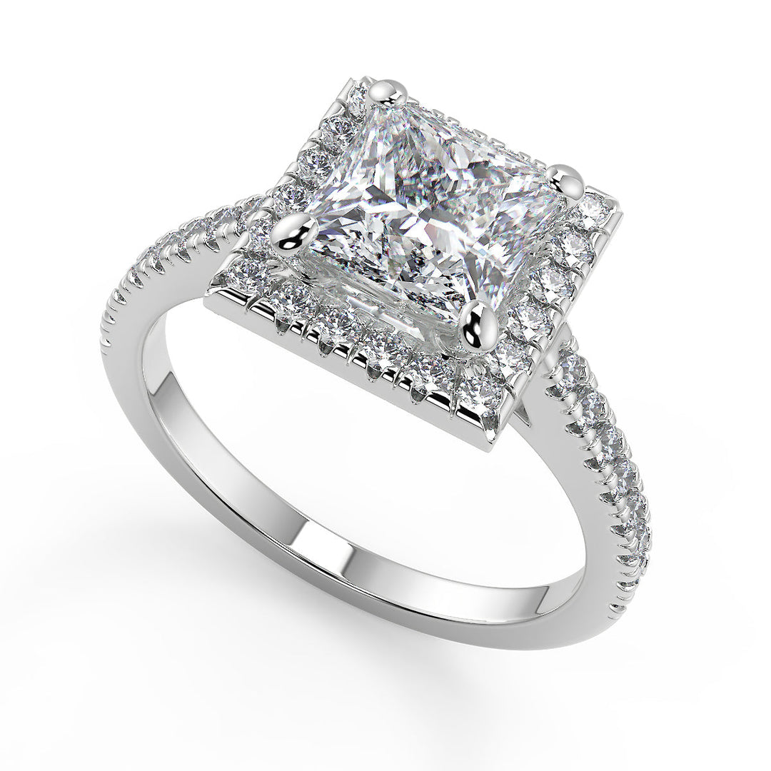 Kadence Classic Halo Pave Princess Cut Diamond Engagement Ring