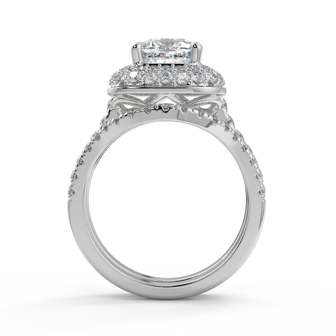 Cecelia Double Halo Pave Cushion Cut Diamond Engagement Ring