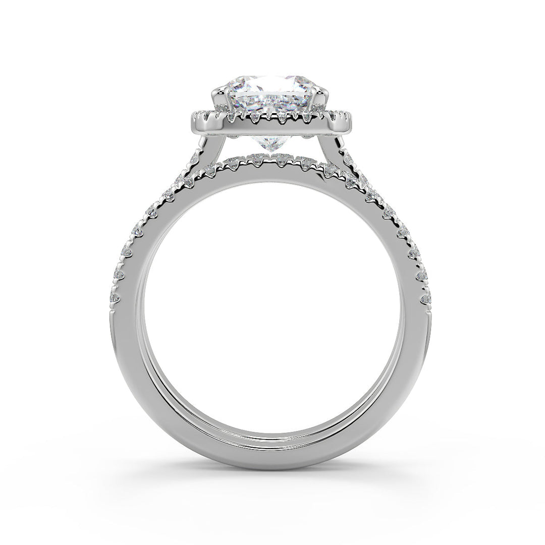 Alice Classic Pave Halo Cushion Cut Diamond Engagement Ring