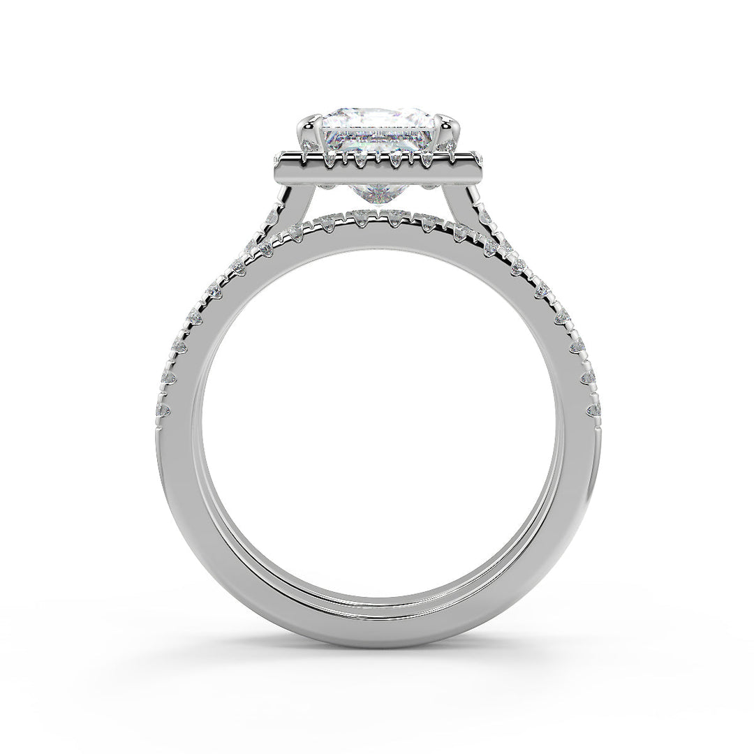 Susan Classic Pave Halo Princess Cut Diamond Engagement Ring