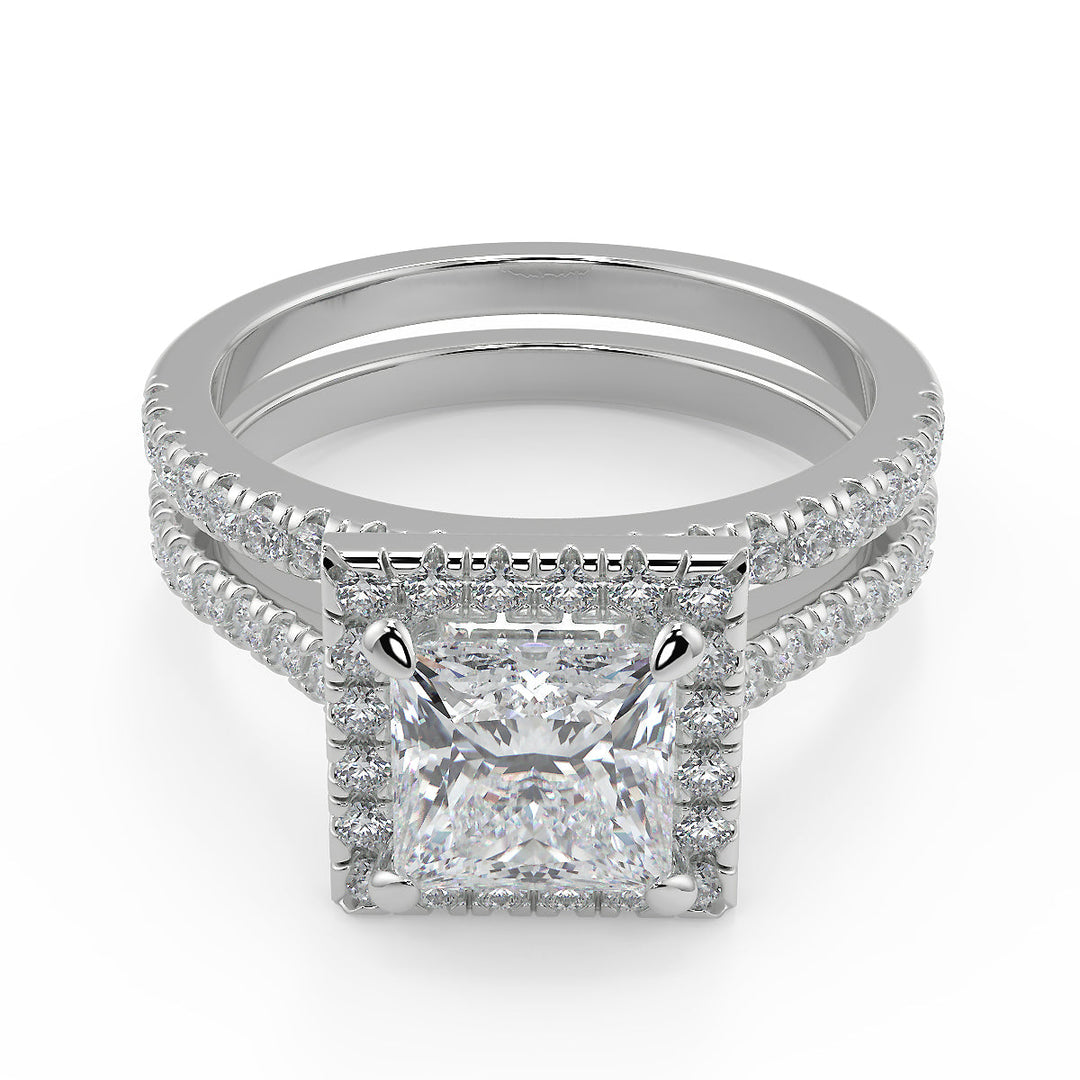 Susan Classic Pave Halo Princess Cut Diamond Engagement Ring