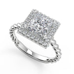 Load image into Gallery viewer, Sariah Halo Rope Twist Princess Cut Diamond Engagement Ring
