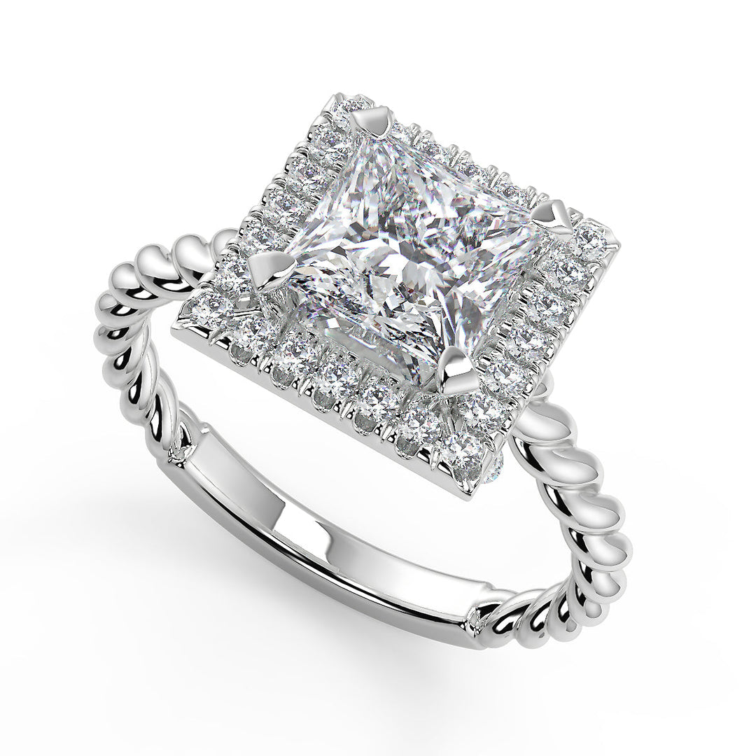 Sariah Halo Rope Twist Princess Cut Diamond Engagement Ring