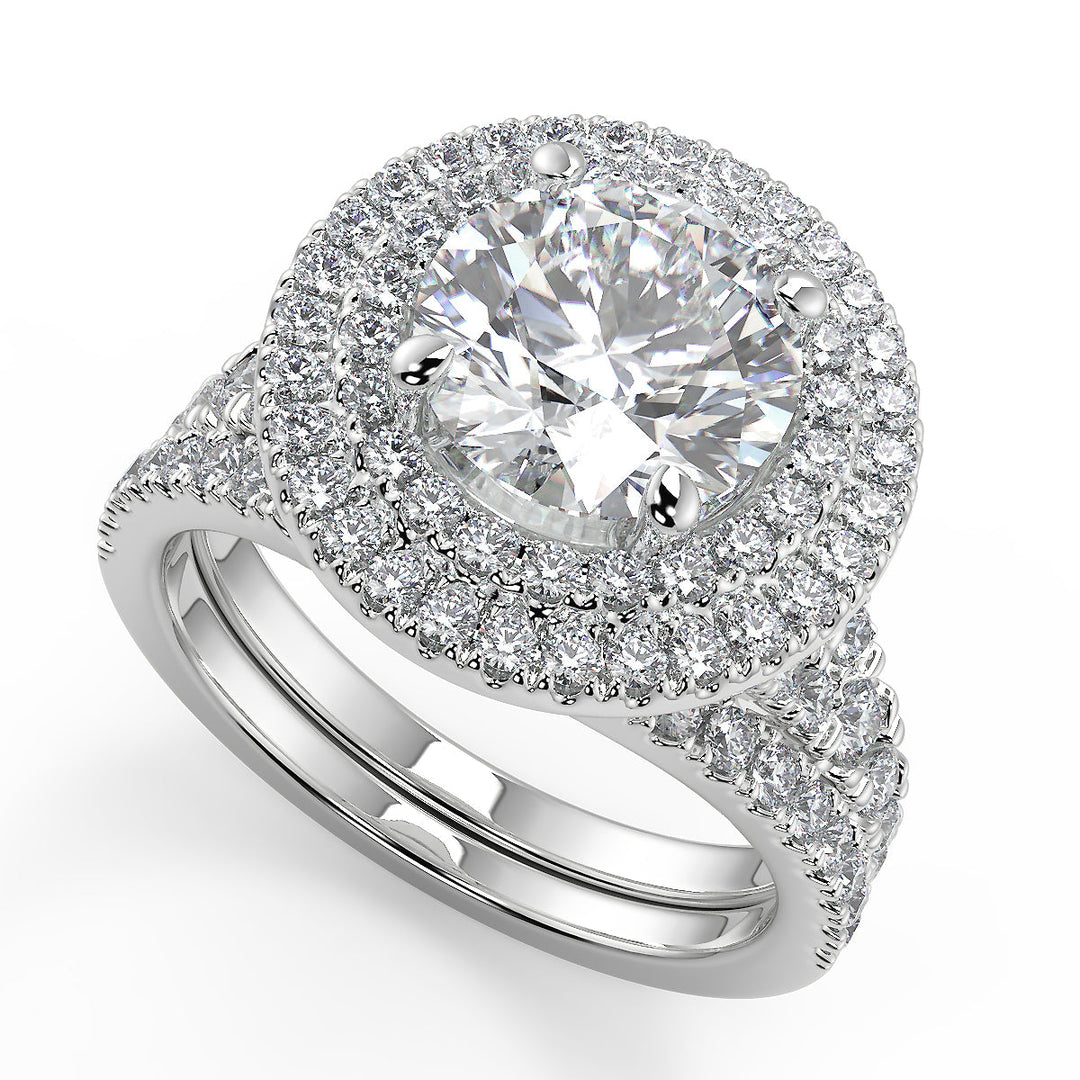 Kendall Double Halo Split Shank Pave Round Cut Diamond Ring