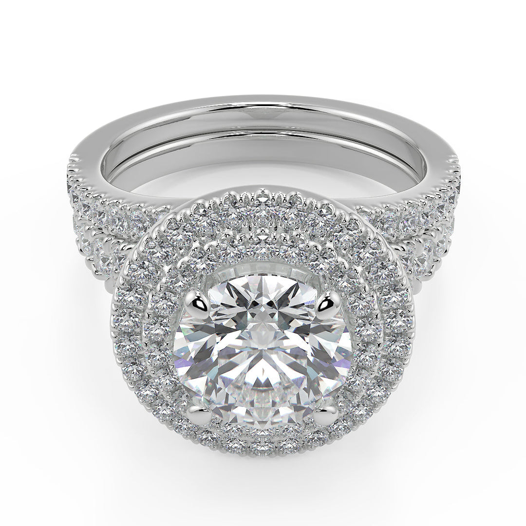Kendall Double Halo Split Shank Pave Round Cut Diamond Ring